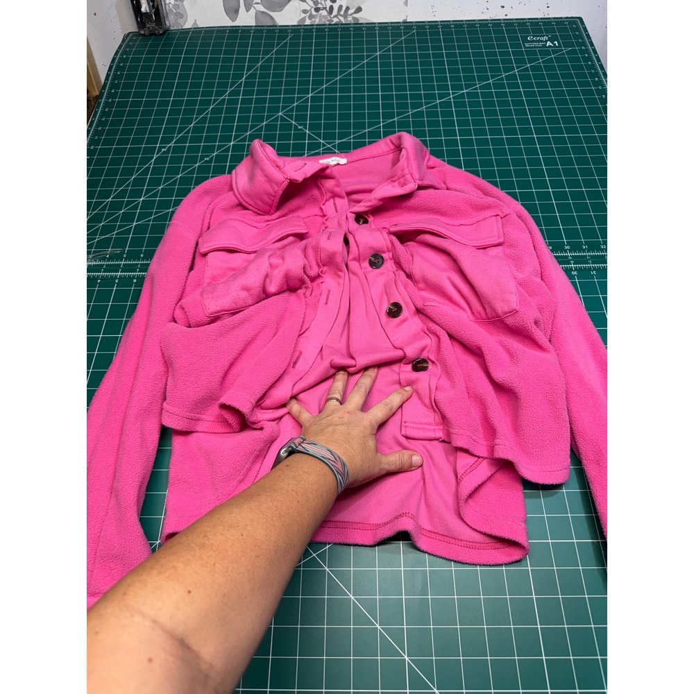 La Miel Hot Pink Fleece Shacket Women Large Button Down Shirt Jacket Oversized